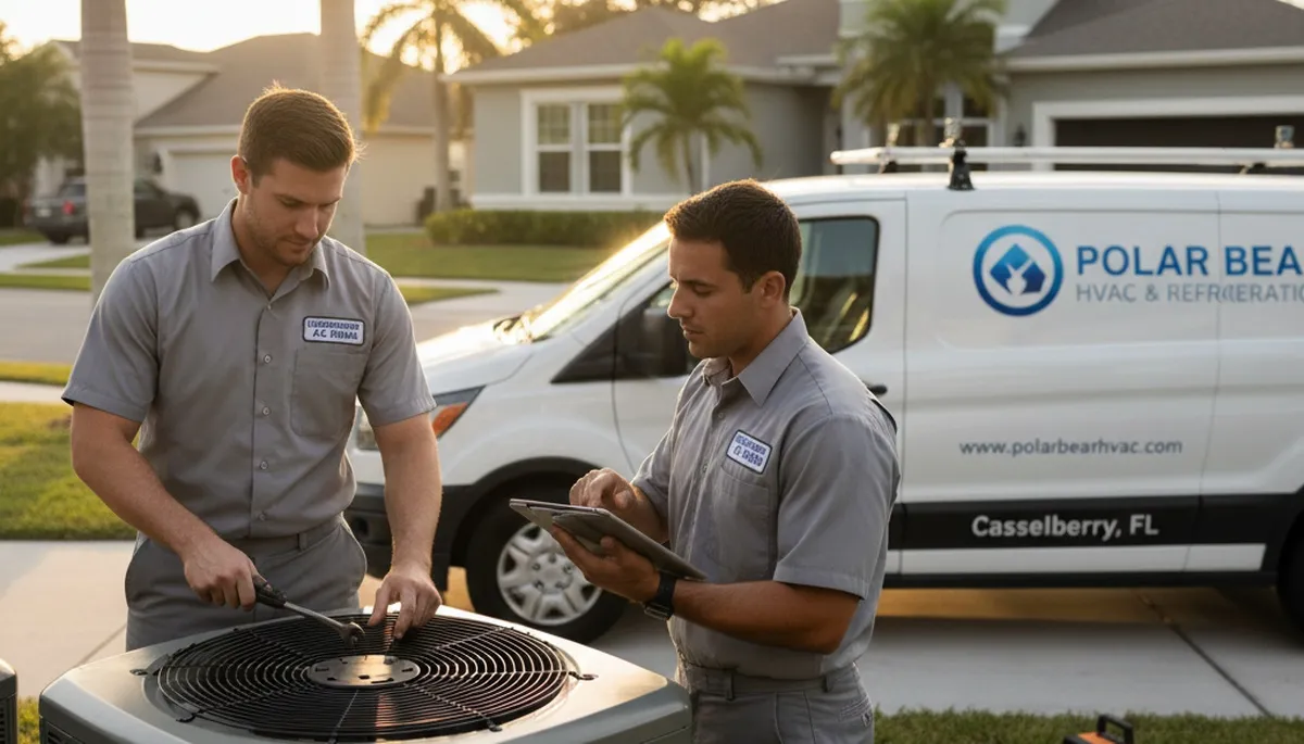 Professional AC repair technician servicing home air conditioner in Orlando FL